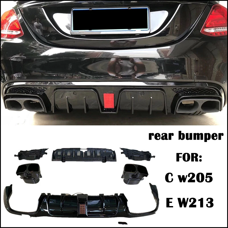 For Mercedes Benz C W205 E W213 Class Car Rear Bumper Body Kit Rear Diffuser Spoiler Exhaust Pipe parts Sport Style For Brabus