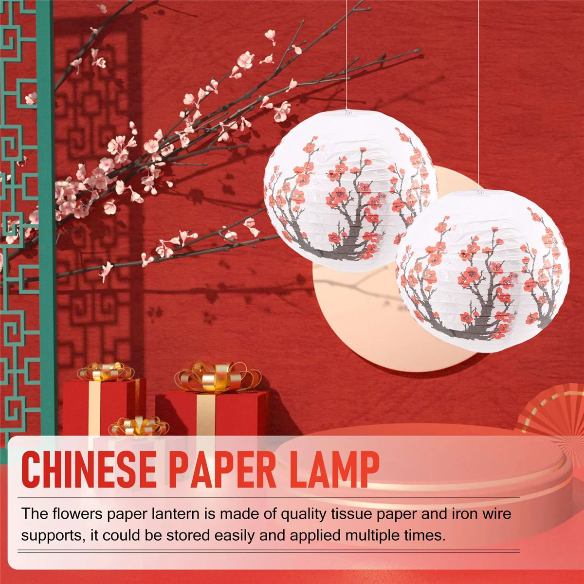 6-pack 12 inch bloemen papieren lantaarn witte ronde Chinese Japanse papieren lamp voor thuis bruiloft decoratie