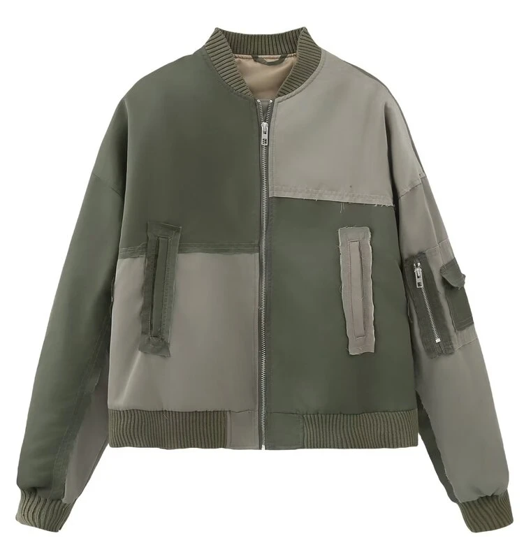 

Autumn Winter Women's Faion Slim Fit Patchwork Pilot Jaet Outerwear Versatile Sle Casual Loose Cut Regular Length