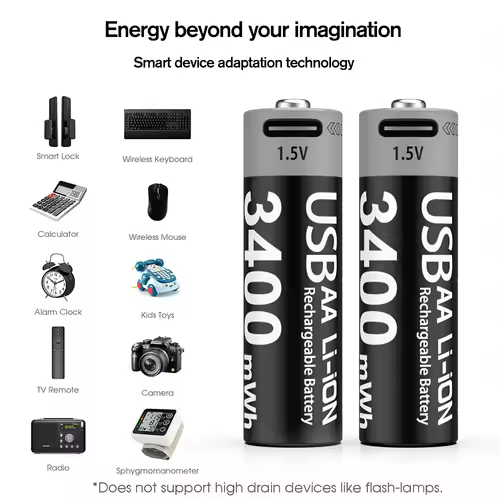 Kuugro Li-ion AAA and AA Rechargeable Batteries USB Lithium-ion 3400mWh 1.5V AA Rechargeable Batteries+1100mWh 1.5V AAA Battery - Image 5