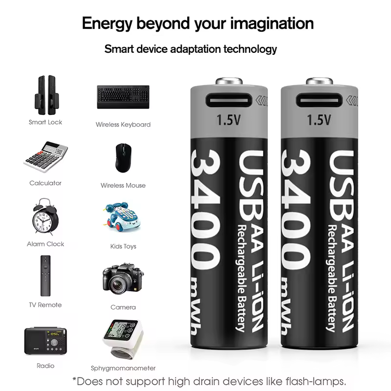 Kuugro Li-ion AAA and AA Rechargeable Batteries USB Lithium-ion 3400mWh 1.5V AA Rechargeable Batteries+1100mWh 1.5V AAA Battery - Image 5