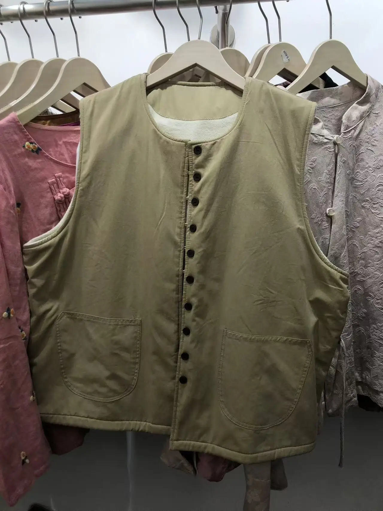 여성용 순면 안감 조끼 아우터웨어 단색 단추 오픈 카디건 따뜻한 하트 보호 탑