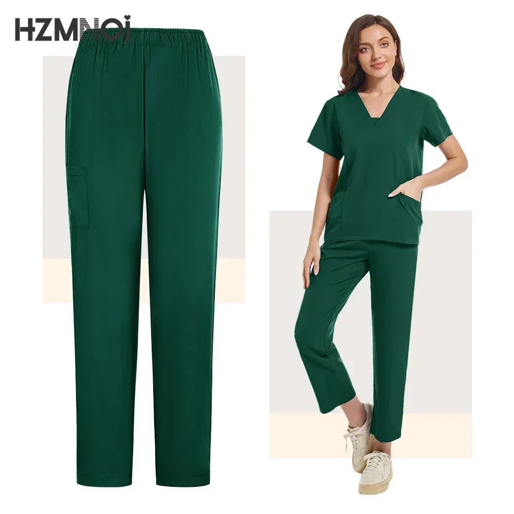 HZMNOI Scrub Hospital Uniform Medical Top Pants Nurse Uniform High Fashion Uniforms Nursing Scrubs Set Hot Sell Surgical Gowns