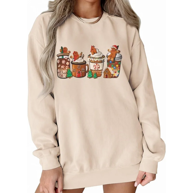 Christmas women's sportswear round neck gingerbread long sleeved shirt