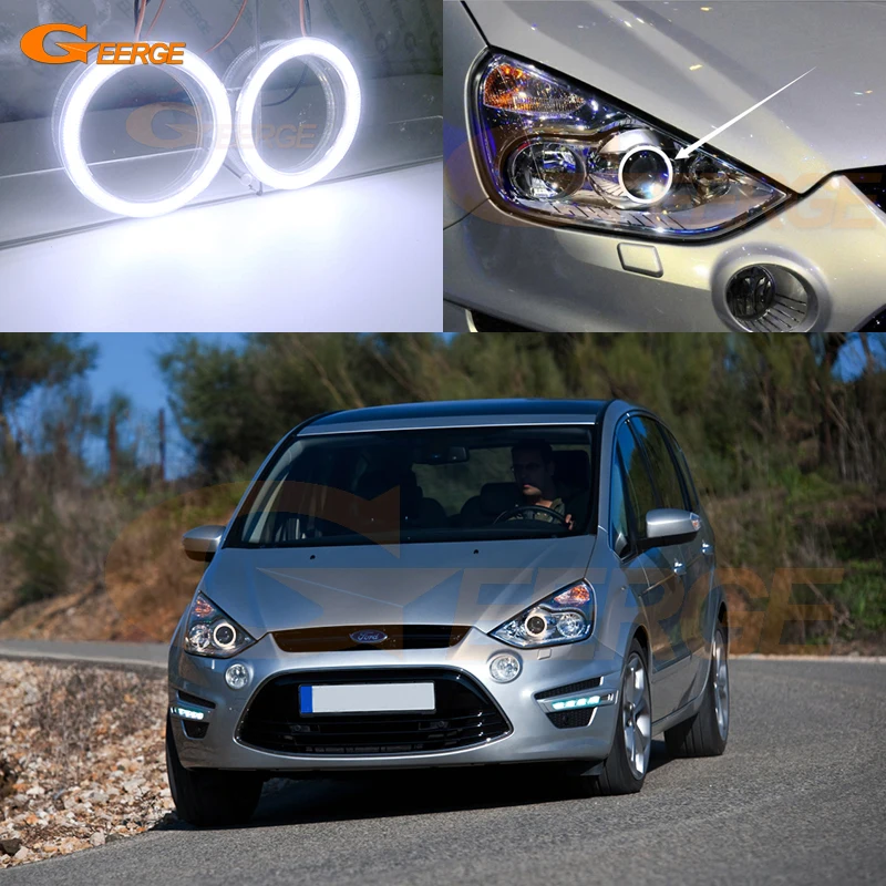 For Ford Galaxy II WA6 S-Max S Max 2006-2014 Xenon Headlight Excellent Ultra Bright COB Led Angel Eyes Kit Halo Rings Day Light