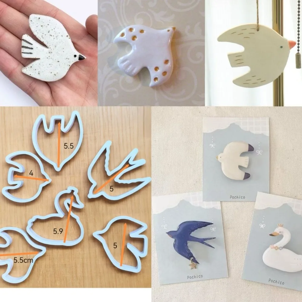 Polymer Clay Cutter Mold Set - Flying Bird, Seagull, Swallow, Peace Dove Shapes, Minimalist Cartoon Style for DIY Soft Clay