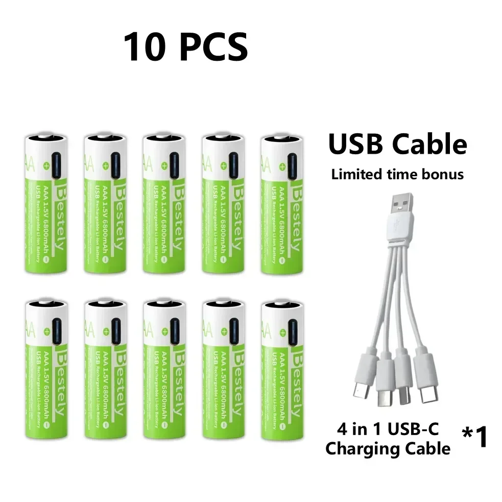 2025 Pro 1,5 V AAA 6800 mAh oplaadbare batterij, Type-C snel opladen Li-ionbatterijen, 2000 cycli LED-indicator met gratis kabel - afbeelding 1