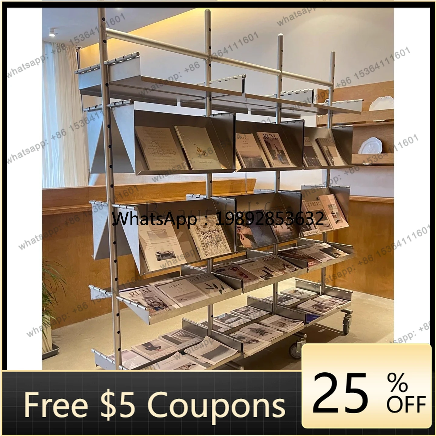 W1 Simple mobile display rack Metal stainless steel storage Floor matte book display rack