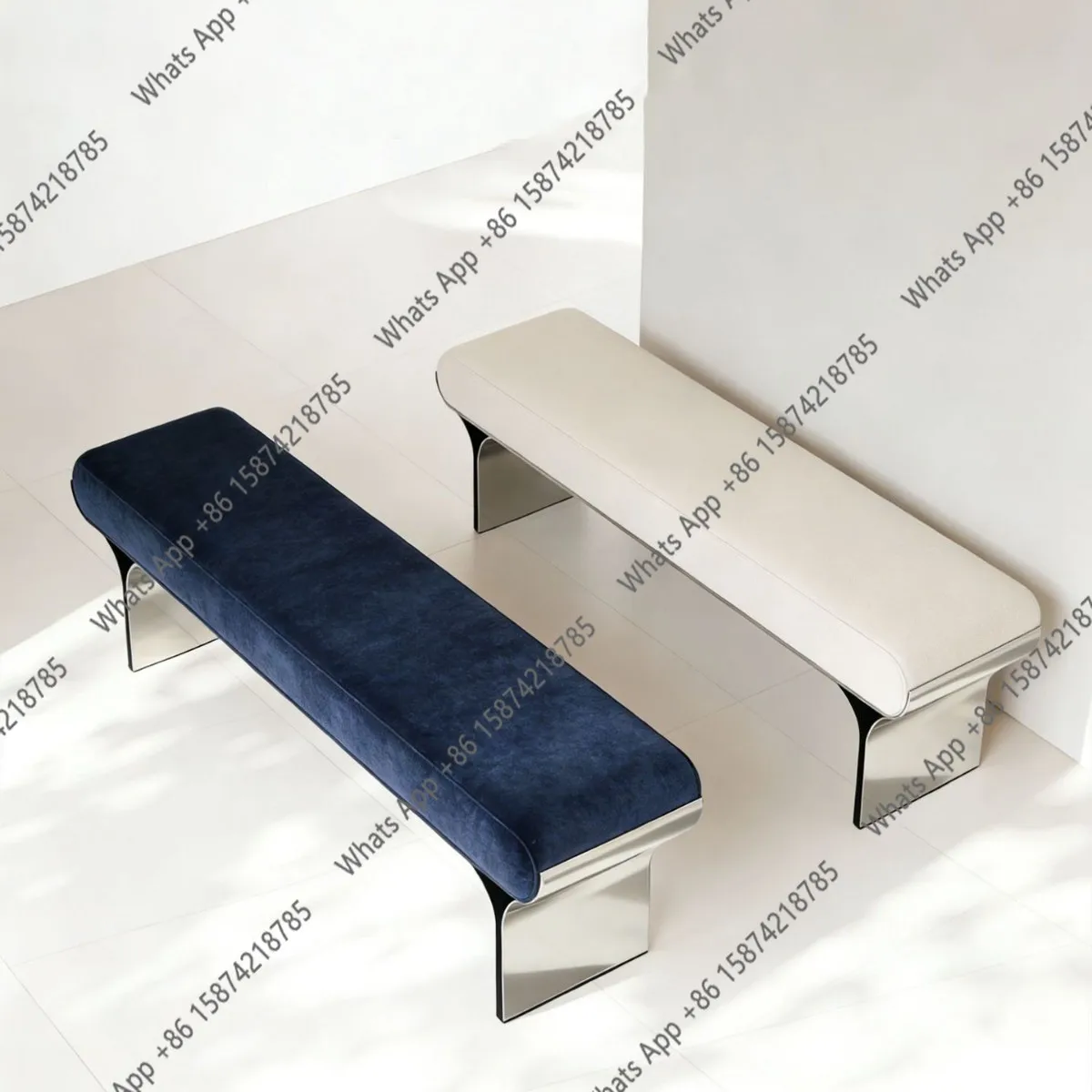 

Vm Italian Minimalist Stainless Steel Fabric Bench Light Luxury Designer High-end Shoe Changing Stool Bedside Stool