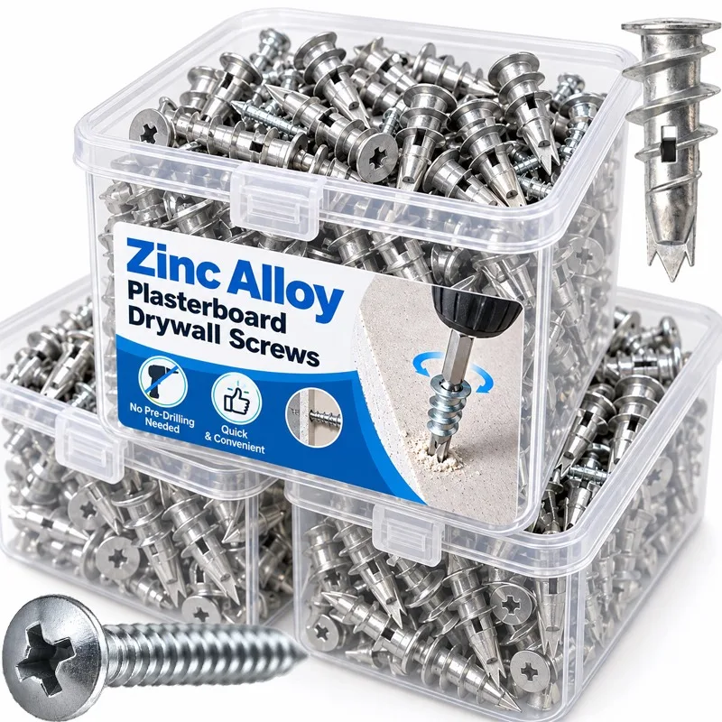 5/100set Carbon Steel Plasterboard Drywall Expansion Nail Zinc Alloy Screws Embedded Spiral Expansion Tube Screw Fasteners