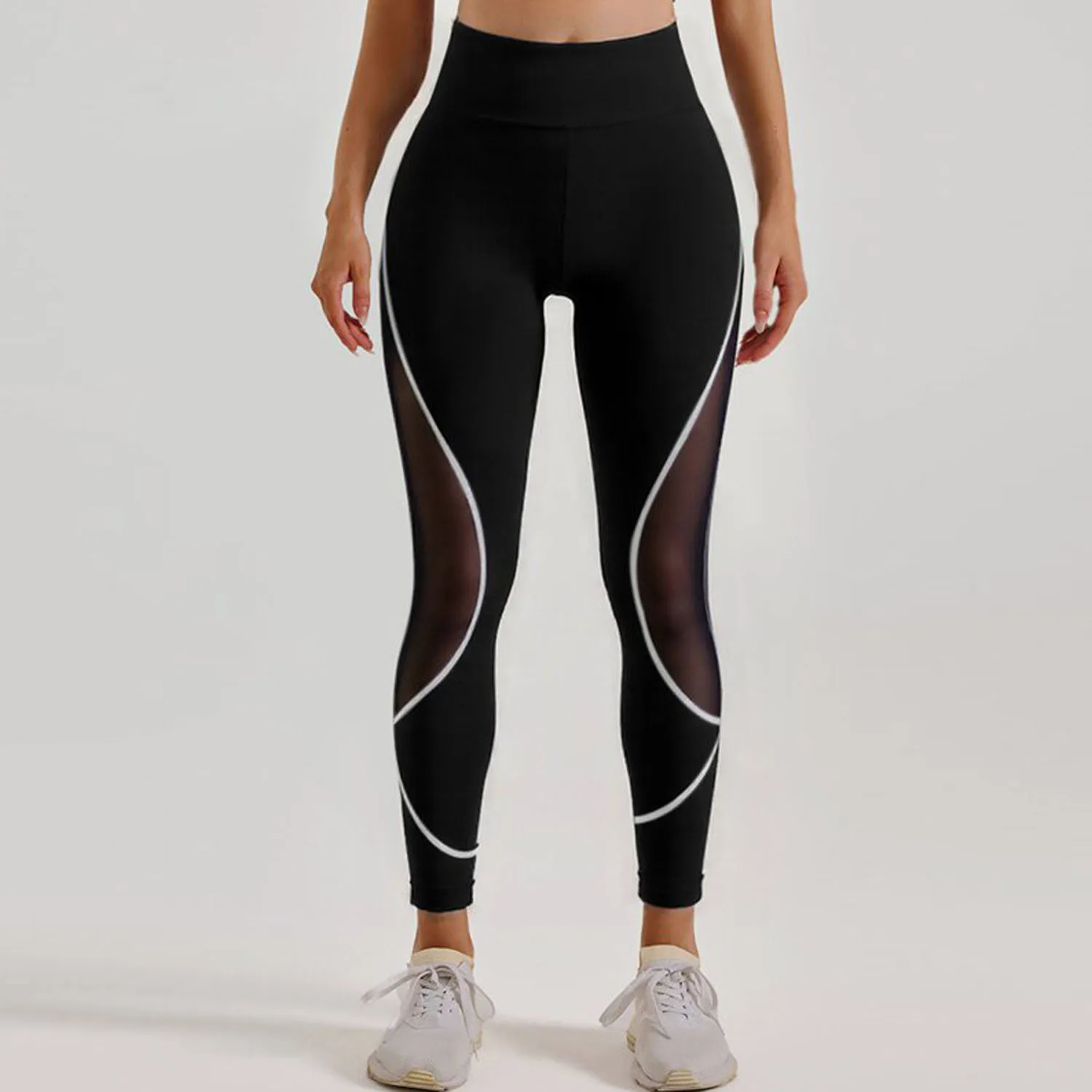 Women Black Mesh Leggings Elastic Gym Fitness Athletic Sportswear Workout Leggins Yoga Pants Sports Training Outdoor Tights