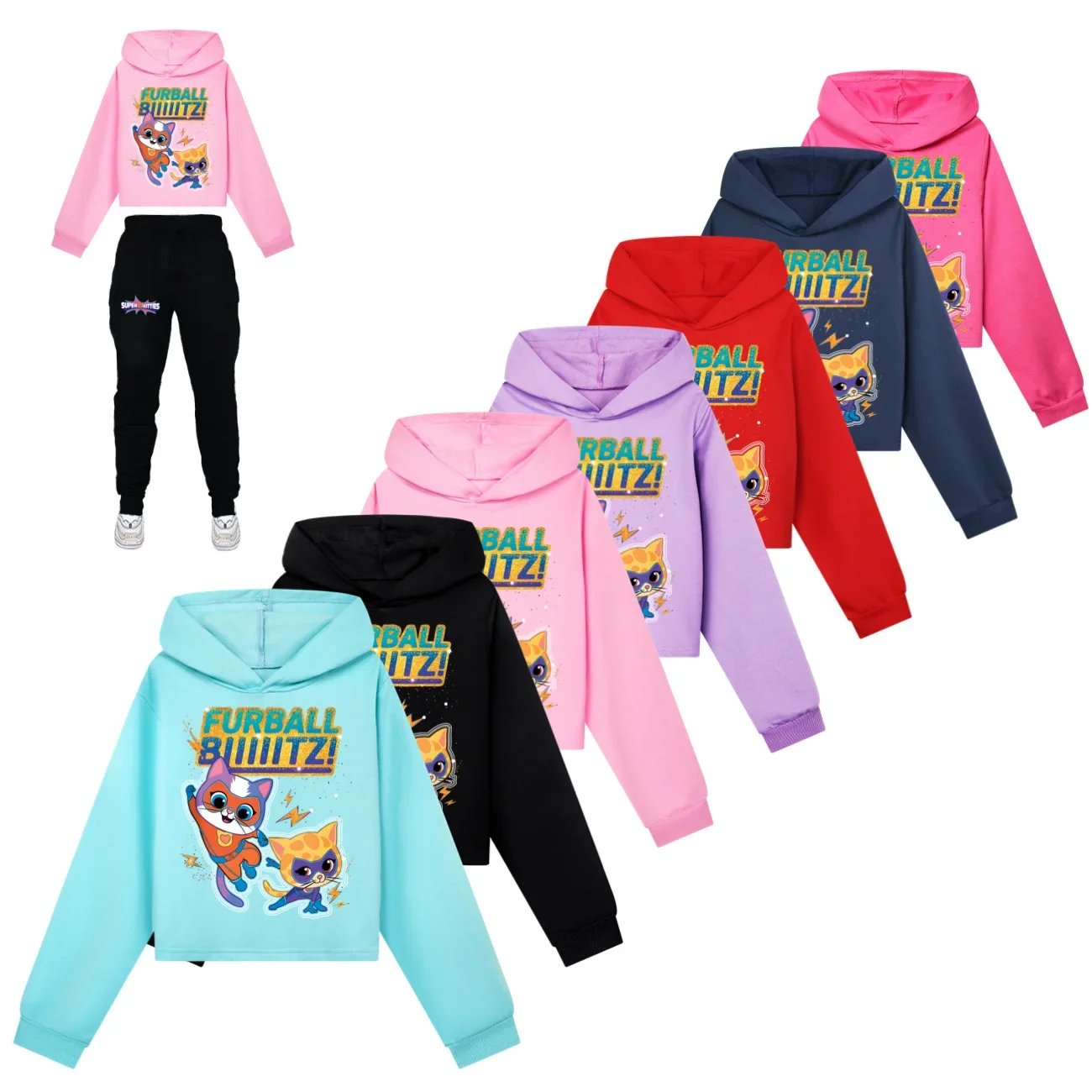 Children Clothing Spring Hoody Super Kitties Cropped Hoodies SweatshirtGirls Hoodie Set Kids Long sleeve Casual Tops110-170 2237