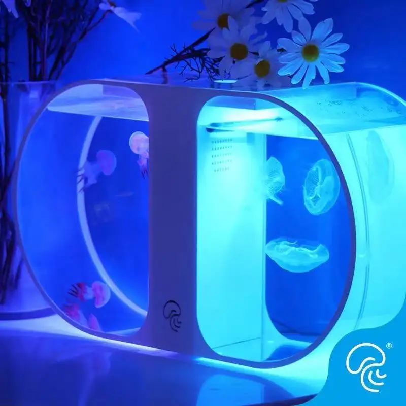 Aquarium special desktop small jellyfish tank creative mini goldfish tank double ring fighting fish tank aquarium accessories12V