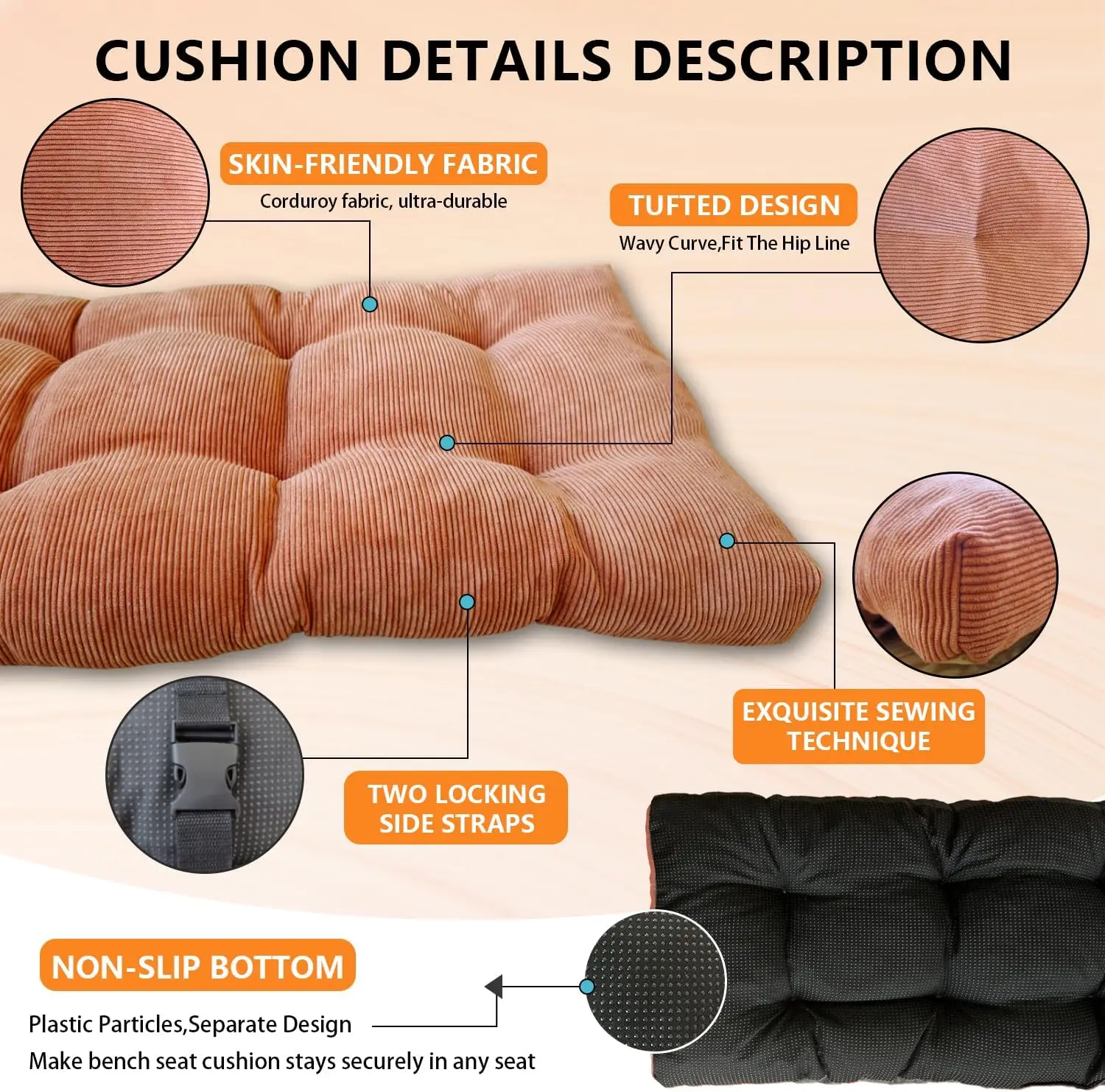 Corduroy Bench Cushion With Buckles Bay Window Seating Pad  Long Mattress Chair Seat Pad Decorative Garden Cushions Pads Swings
