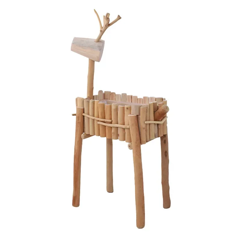 

Cute deer wood flower slot succulent flower pot ornament, living room landscape balcony garden potted plants