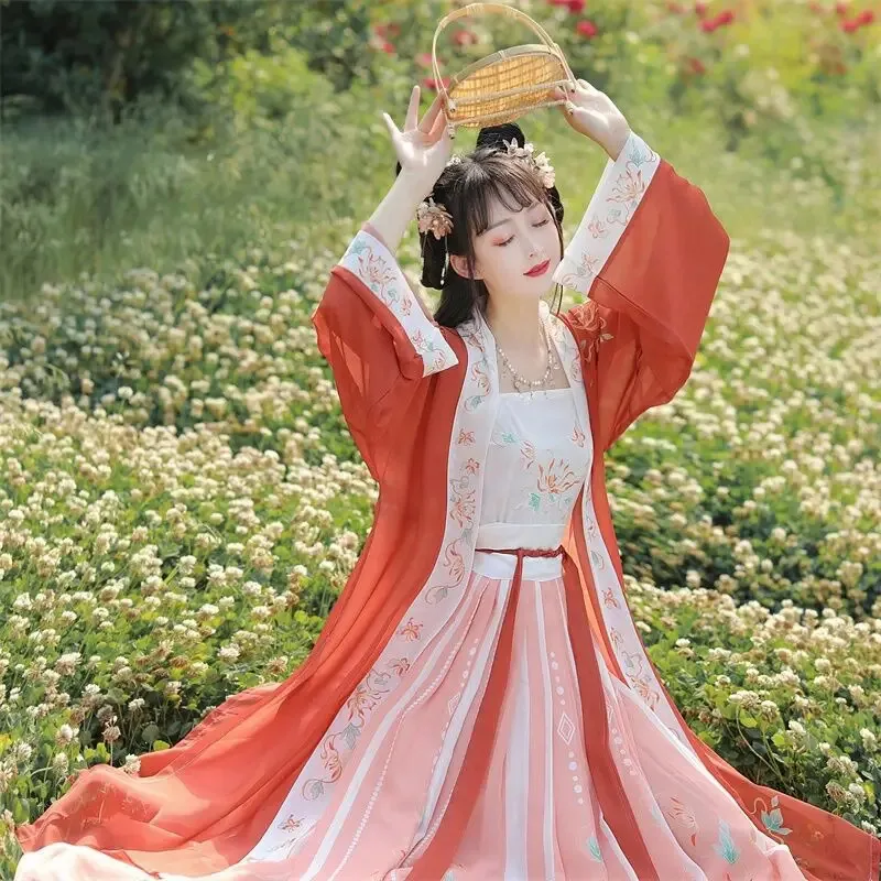 hhh 2025 المرأة الصينية التقليدية القديمة أنيقة فستان هانفو الجنية التطريز المرحلة ملابس رقص الشعبية الرجعية سونغ سلالة 3 فطيرة