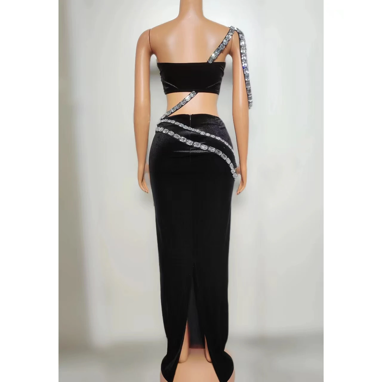Sukienka na ramiączkach z diamentami, seksowna, europejsko-amerykańska, idealna na imprezę, do klubu nocnego, baru, dla DJ-a, dla zespołu tanecznego, na tematyczne występy.