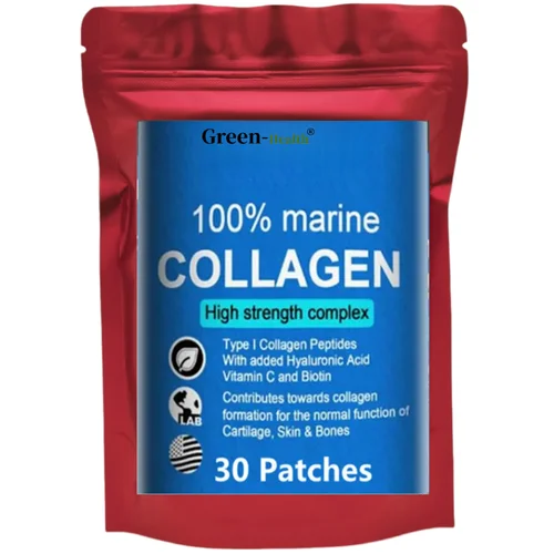 Parche de colágeno marino con ácido hialurónico, vitamina C y biotina: soporte para pieles, cartílago y huesos de alta resistencia para hombres y mujeres