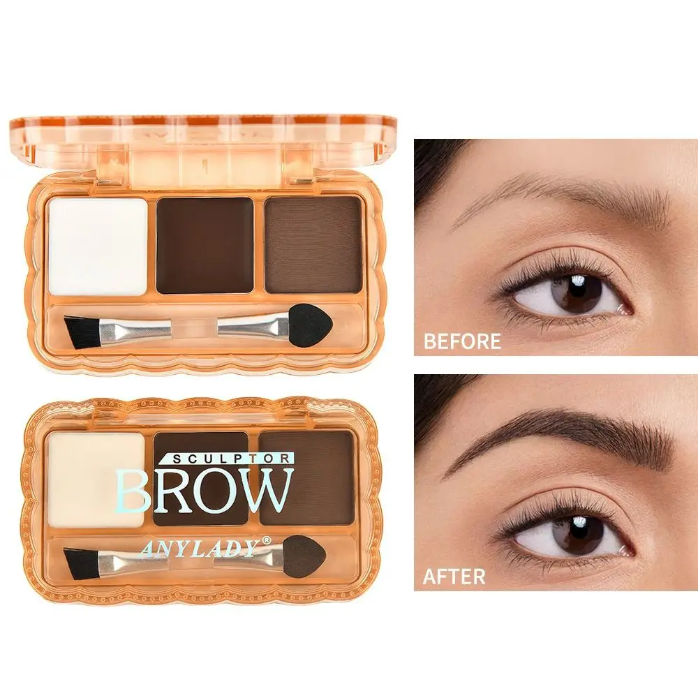 Langdurige wenkbrauwpoederset Waterdicht Zwart Licht Donkerbruin Wenkbrauwtint met borstel 3-kleuren Wenkbrauwvullerpalet