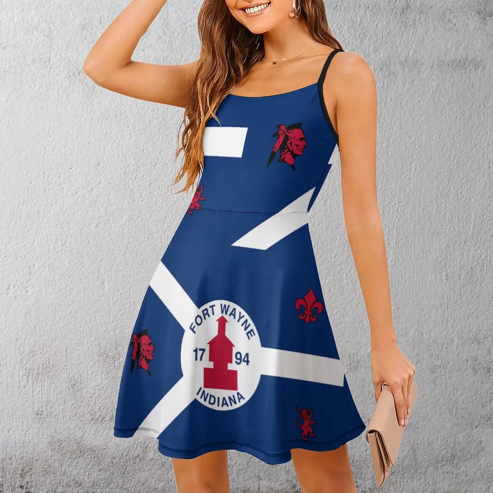 Sexy Flag of Fort Wayne Women's Sling Dress Humor Graphic  Vacations  Woman's Gown Strappy Dress Unique