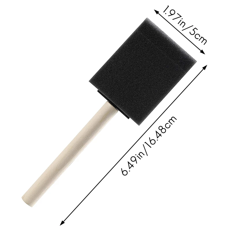 50 szt. 2 Cal gąbka piankowa zestaw pędzli z drewna, świetnie nadaje się do akryli, plam, lakierów, rzemiosła, sztuki