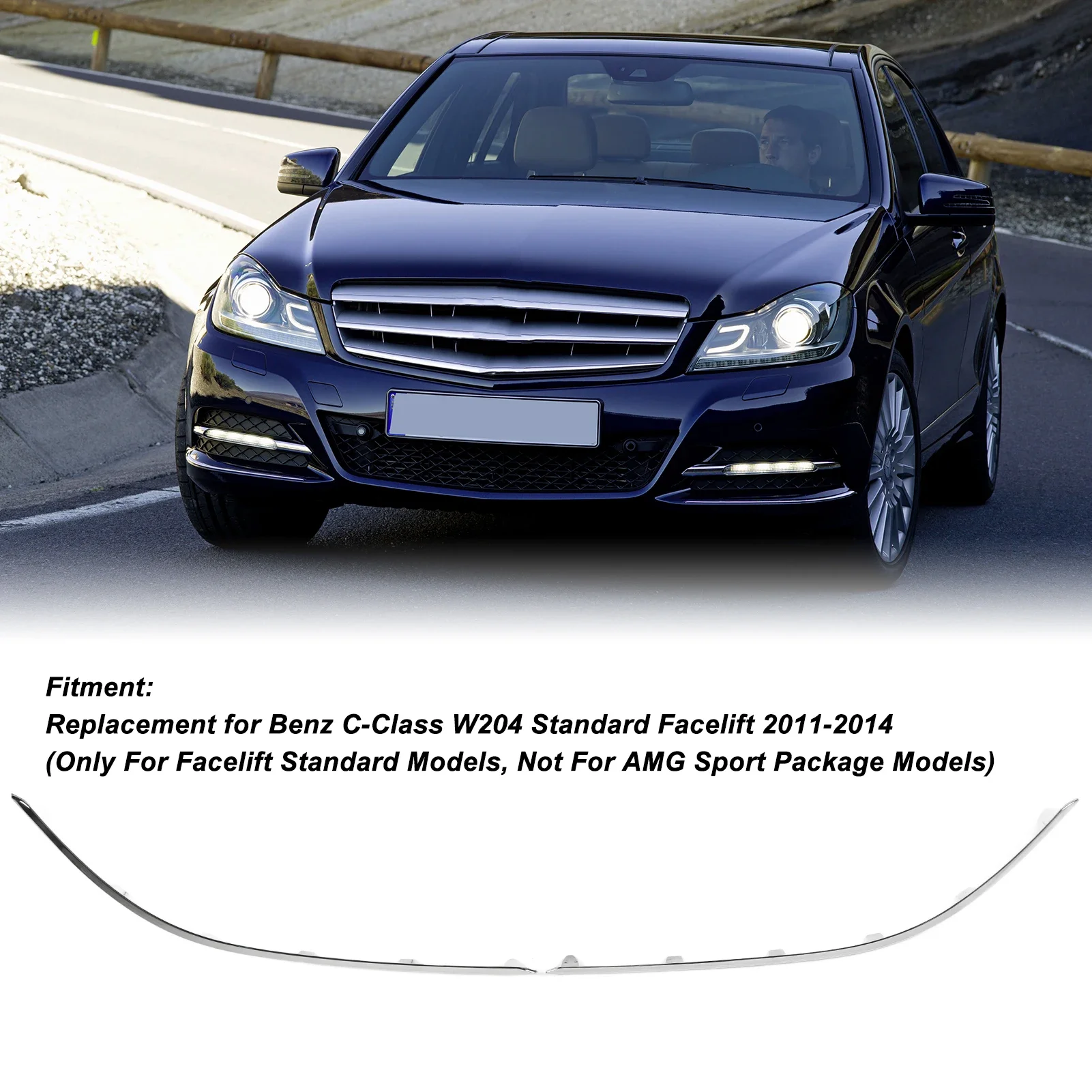 

1 пара переднего бампера автомобиля, нижняя хромированная молдинговая отделка для Mercedes Benz C Class W204 Standard Facelift 2011 2012 2013 2014