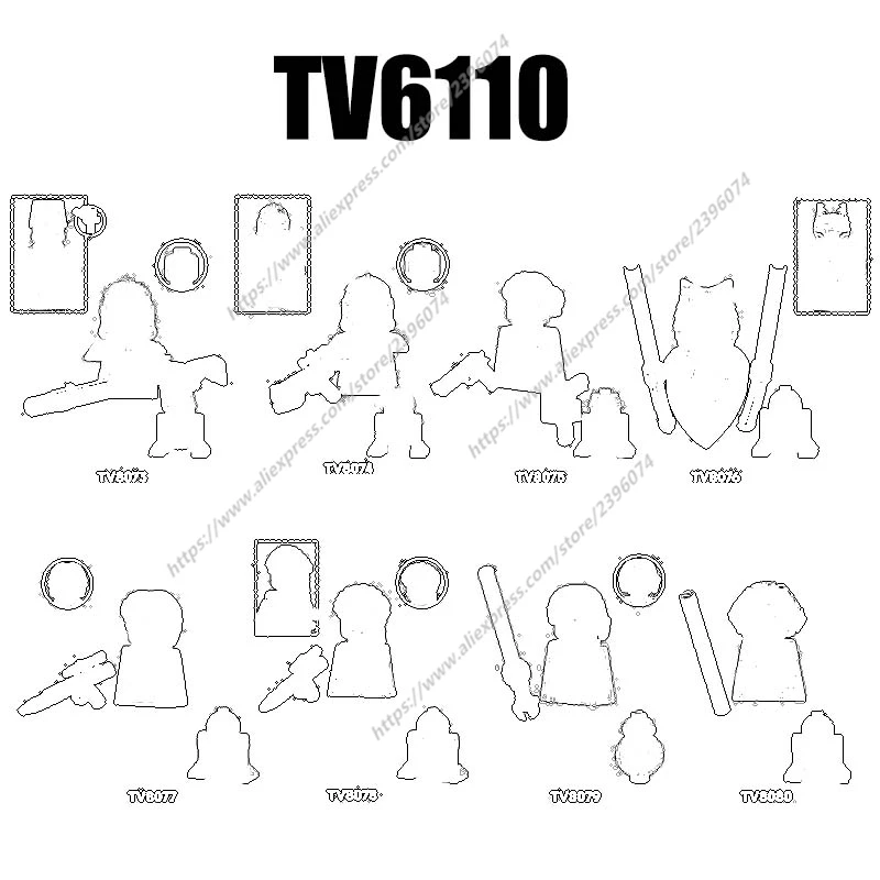 Figurines d'action, accessoires de film, blocs de construction, briques jouets, TV6110, TV8073, TV8074, TV8075, TV8076, TV8077, TV8078, TV8079, TV8080