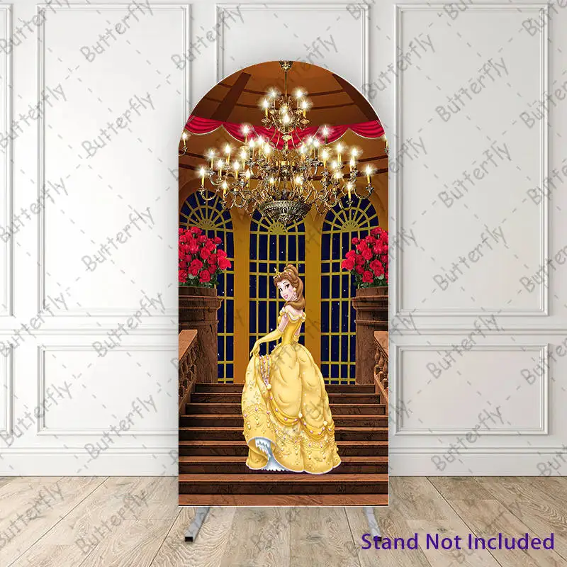 

Crystal Light Belle Princess Beauty And The Beast Disney Arch Photo Backdrop Cover Girls Birthday Party Background Decoration