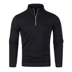 NEW Sweatshirts Mens Half Zip Stand Collar Sweater Retro Youth Ribbed Turtleneck Pullover Casual Basic Warm Jumpers