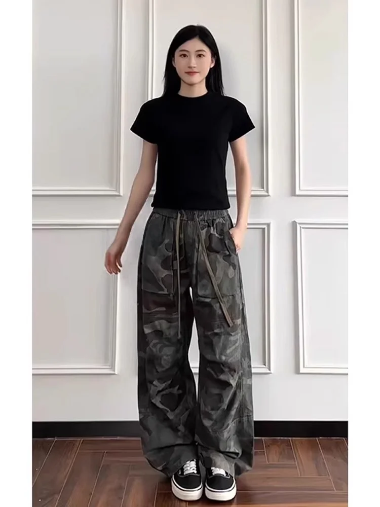 아메리칸 레트로 카모플라주 워크 트라우저 남녀 여름 퀵 드라이 나이프 엣지 팬츠 플리츠 클린핏 스트레이트 레그 솔져 팬츠