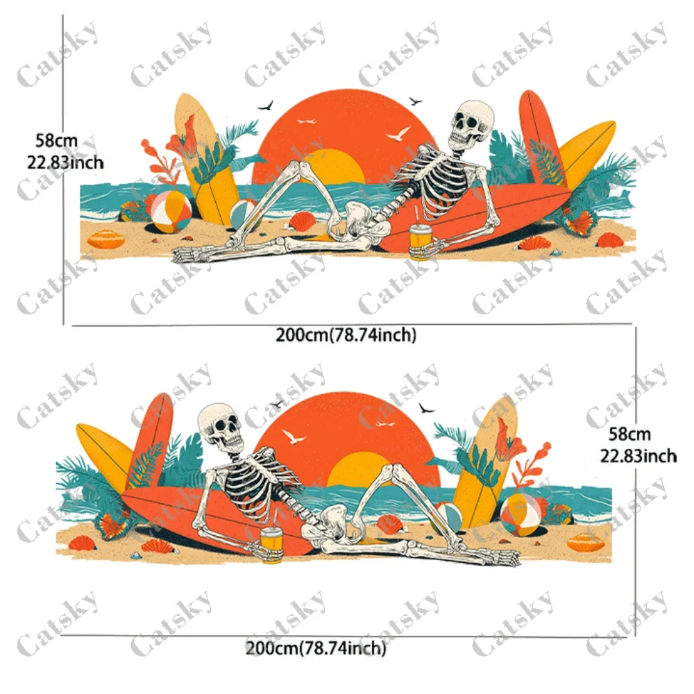 Skull Vintage Color Surfboard Car Side Car Wraps, Self-Adhesive PVC Waterproof & Scratch-Resistant Stickers, Car Accessory Gift