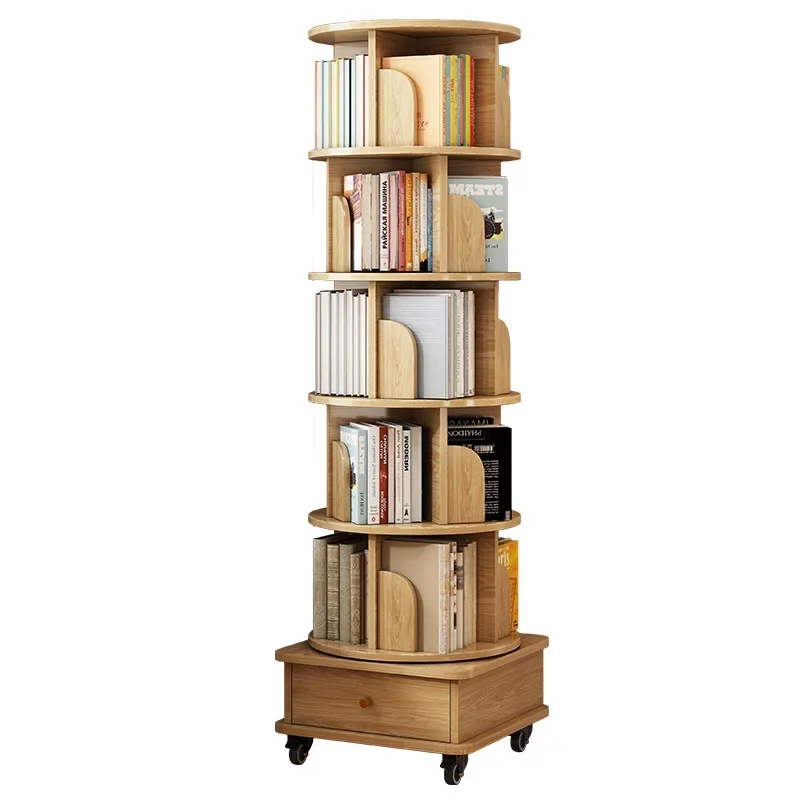 

Rotating bookshelf Solid wood integrated wall removable shelf Household student picture book rack Corner 360 degree bookcase