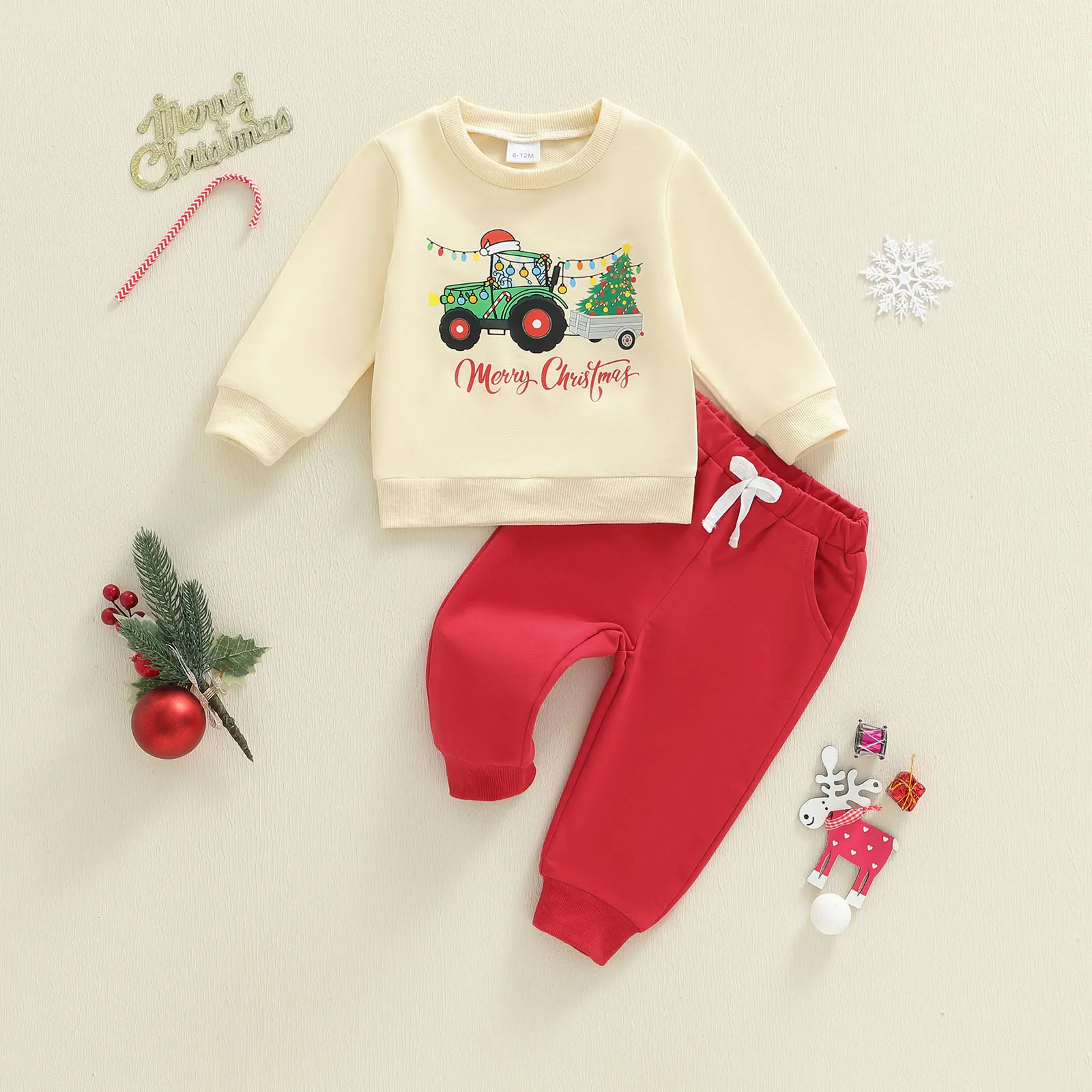 

Toddler Baby Clothing Set Fashionable Long Sleeve Christmas Tree Printed Pullover with Pants Two Pieces Outfit