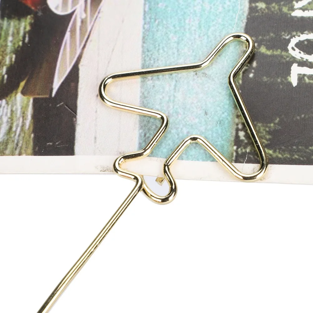 10Pcs Three‑dimensional Metal Photo Holder with Base Airplane Shape Iron Wire Metal Message Holder with Base Gold Electroplating
