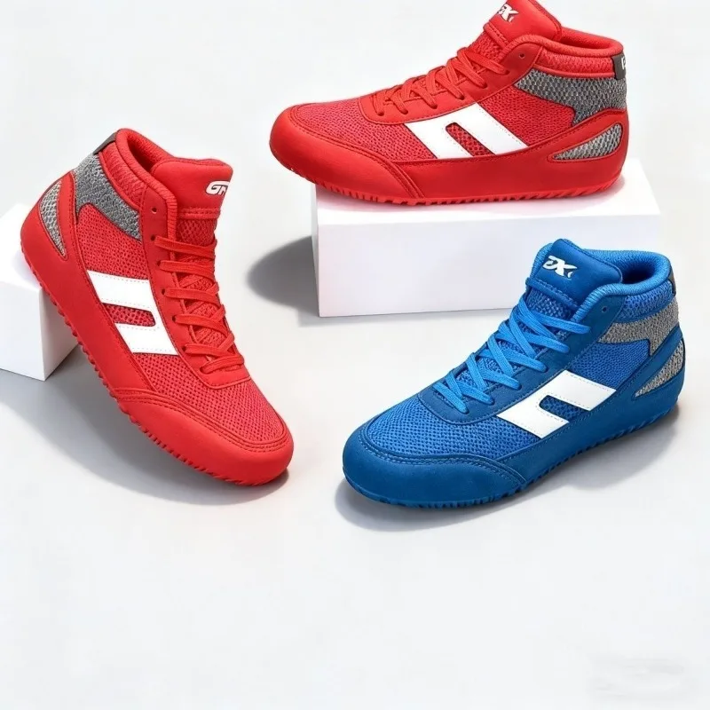 Fotografia 6: Tênis de Luta Profissional Big Boy Azul e Vermelho para Boxe Unissex, Calçado Respirável para Luta, Tênis de Treinamento Designer para Casais