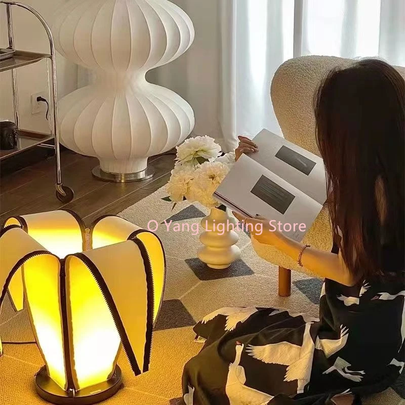 Fabric White Black Border Floor Lams Adjustable Zipper Living Room Ornaments Sofa Side Study Bedroom Lights Illumination Fixture
