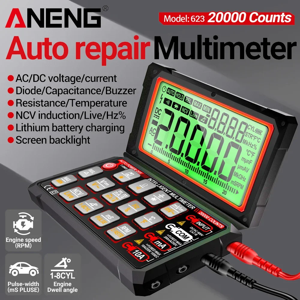 自動車修理用マルチメーター-デジタル-aneng-623-エンジン速度角度-ac-dc電圧電流テスター-車用パルス幅抵抗ダイオードテストツール