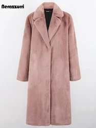 Nerazzurri Winter Clothes Women 2022 Long Thick Warm Soft Colored Fluffy Big Size Faux Rex Rabbit Fur Coat Women Lapel 4xl 5xl