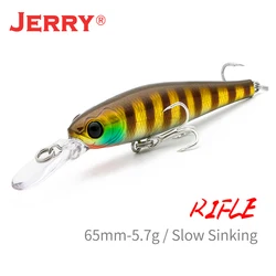 Jerry Rifle Trout Minnow Hard Lures Rock Spinning Fishing Jerkbait Bass Медленно тонущая вилка для рыбалки 65 мм 2,55 дюйма 4,8 г