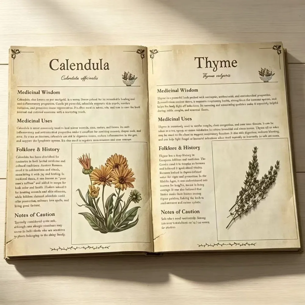 Healing, Protective, and Medicinal Herbal Plants | Retro Herbal Illustrated Guide, Essential Magic Books for Novice Witches
