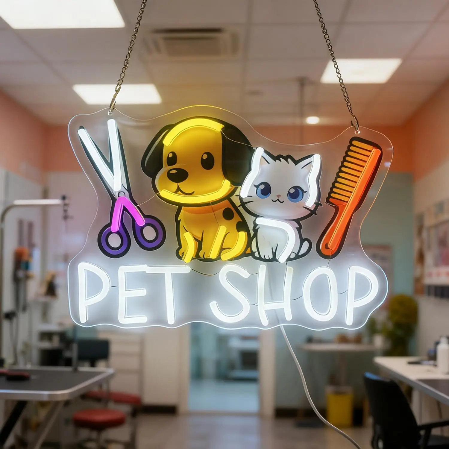 

Pet Shop Neon Sign USB Powered Dog Cat Animal LED Neon Light for Pet Shop Salon Hospital Grooming Shop Store Dog Room Decoration