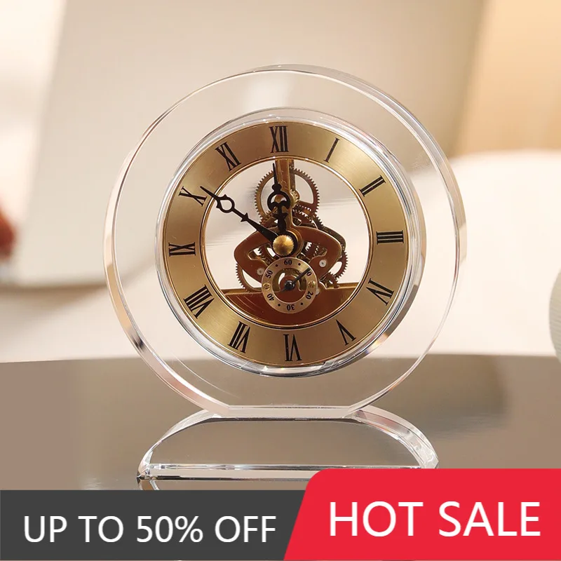 Crystal Table Clock Retro Mechanical Clocks Living Room Office Desktop Clock Luxury Silent Desk Watch Nordic Home Decoration