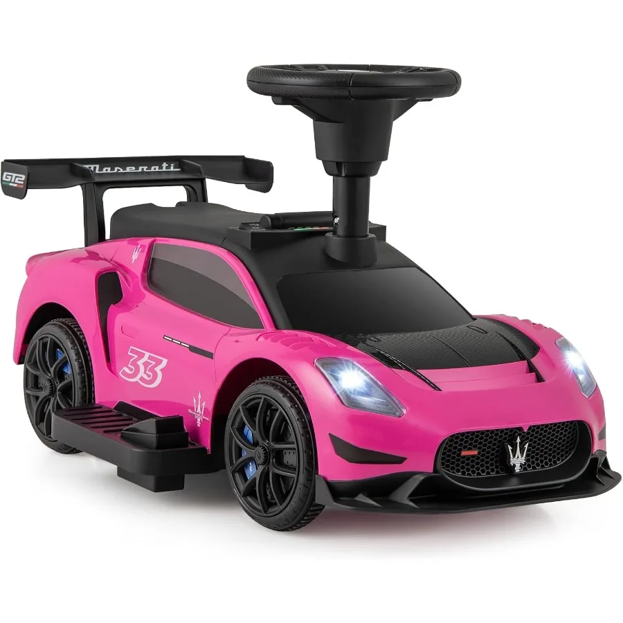 6V 전동차 마세라티 라이선스 유아용 자동차 (경적, 음악, 조명, 시트 아래 수납공간 포함) 배터리 구동 푸시카