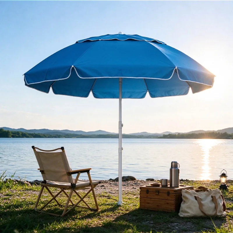 6.5FT Folding Portable Travel Beach Umbrella Three-Section Telescopic Outdoor Parasol with Sand Anchor for All Popular Beach