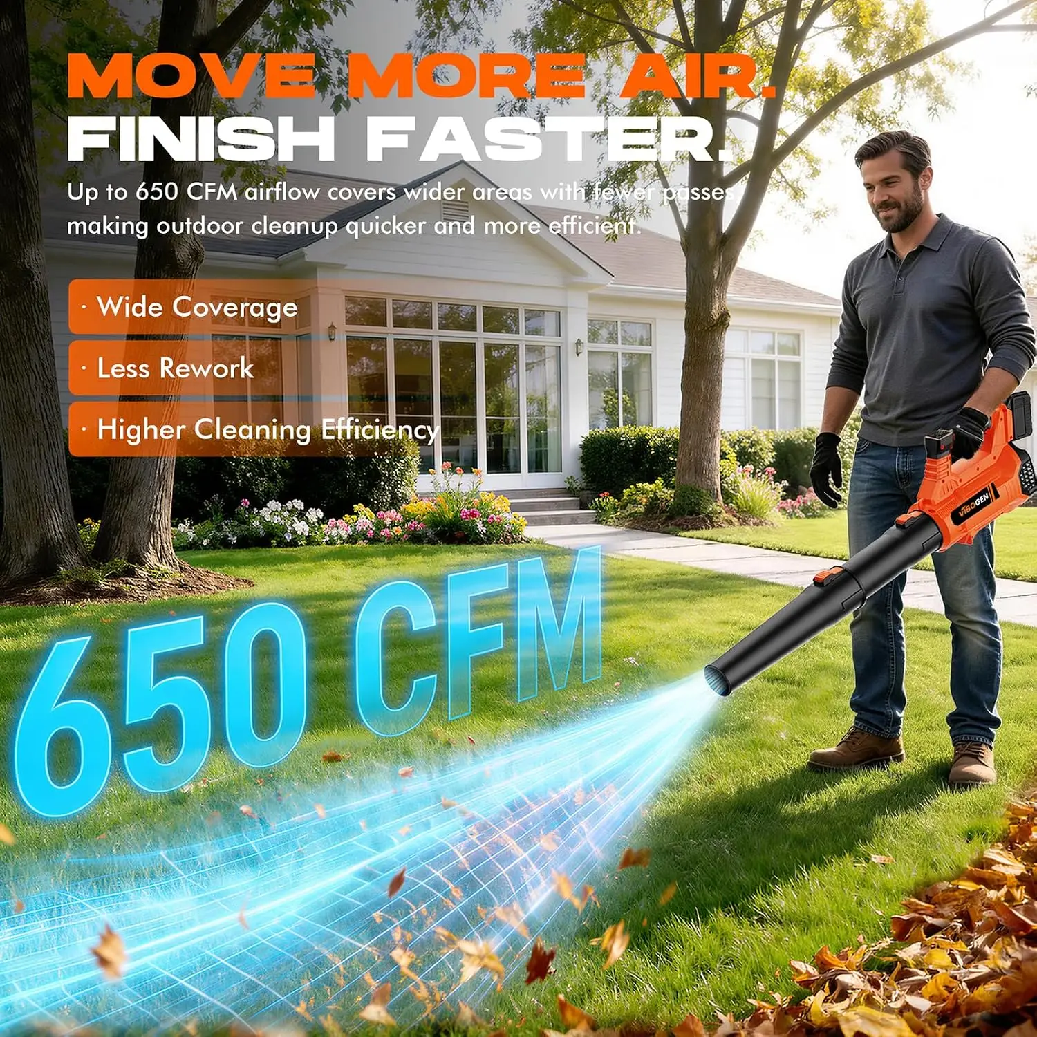 Electric Leaf Blower Cordless 21V with 2x6.0Ah Batteries & Charger | 5 Speed Modes Super Blowers for Lawn Care Car Drying Patio