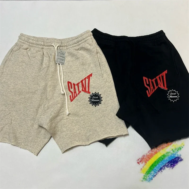 

Saint SWEAT винтажные шорты для мужчин и женщин, высококачественные черные, серые шорты с вышивкой на шнурке