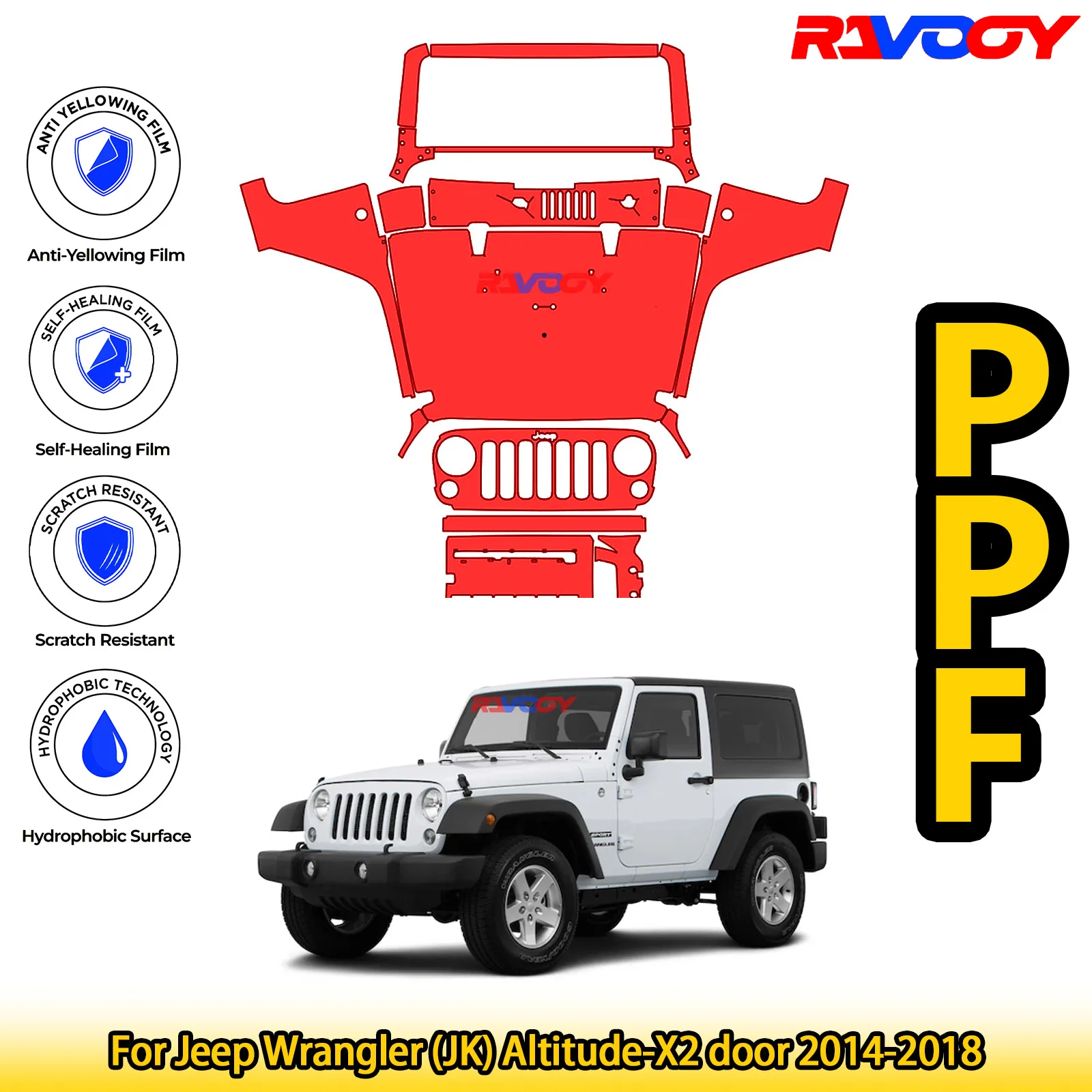 

Для дверей Jeep Wrangler (JK) Altitude-X2 2014-2018 глянцевая матовая черная предварительно вырезанная передняя защитная пленка PPF Kit
