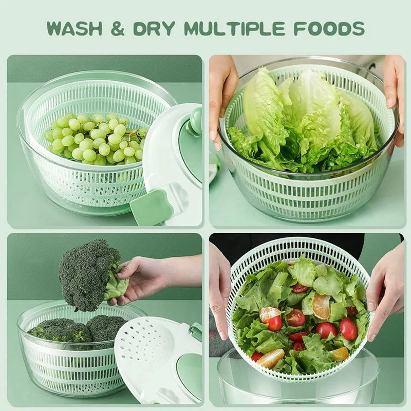 4L Kitchen Vegetable Dryer, Salad Washer With Safety Lid Lock And Swivel Handle