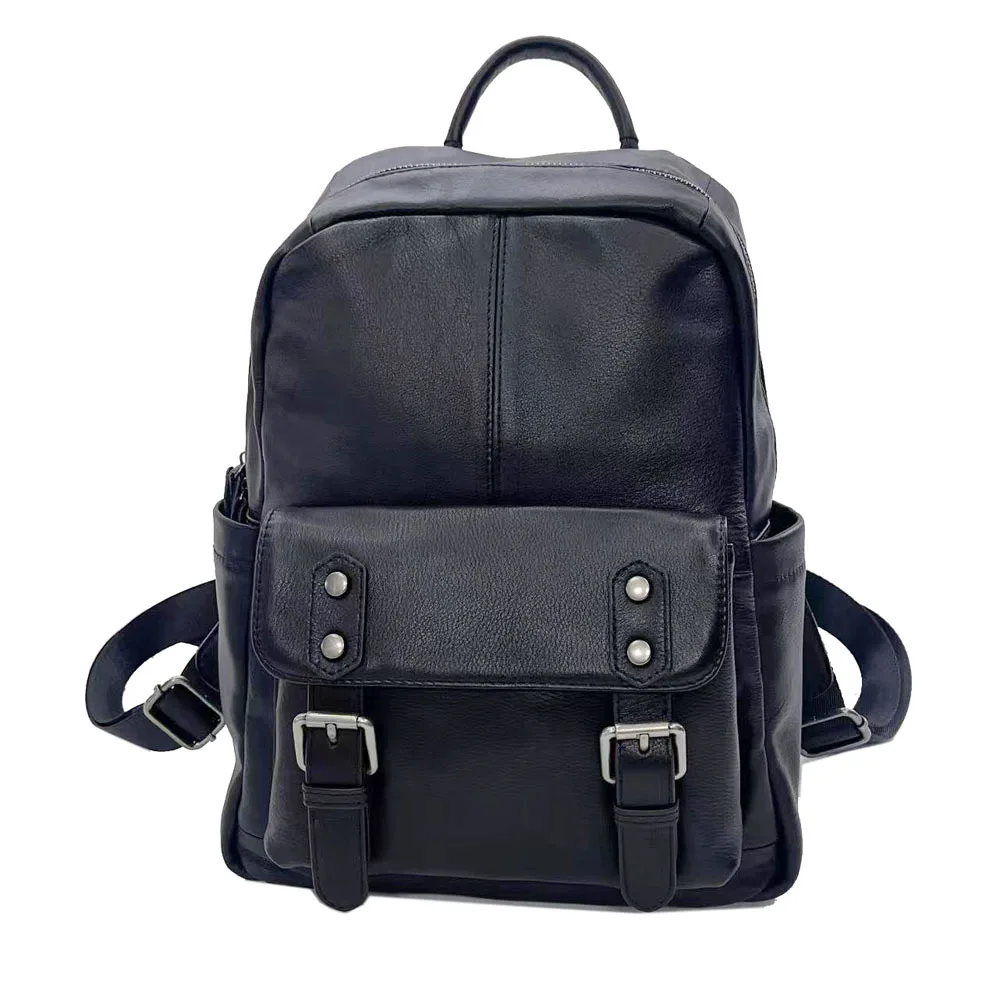 

Black Genuine Leather Women's Bags Daily Large Capacity Traveling Bag Trendy Versatile Commuting First Layer Cowhide Backpack