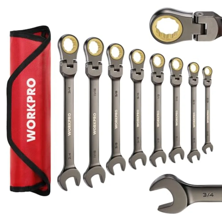 

8-piece Flex-Head Ratcheting Combination Wrench Set, 5/16-3/4 in, 72-Teeth, CR-V Constructed, with Organizer Bag